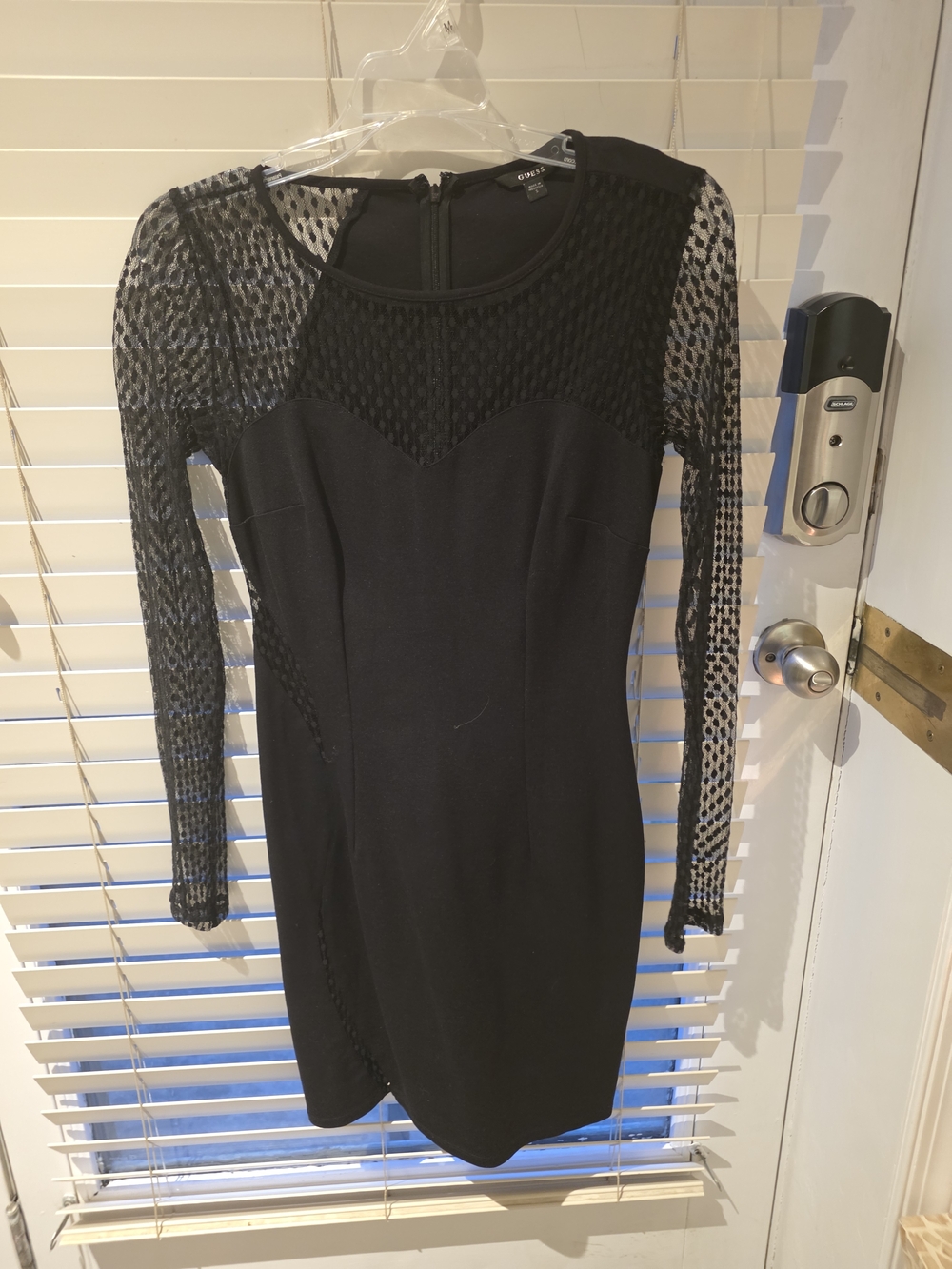 Guess Black Long-Sleeve Mesh Panel Bodycon Dress